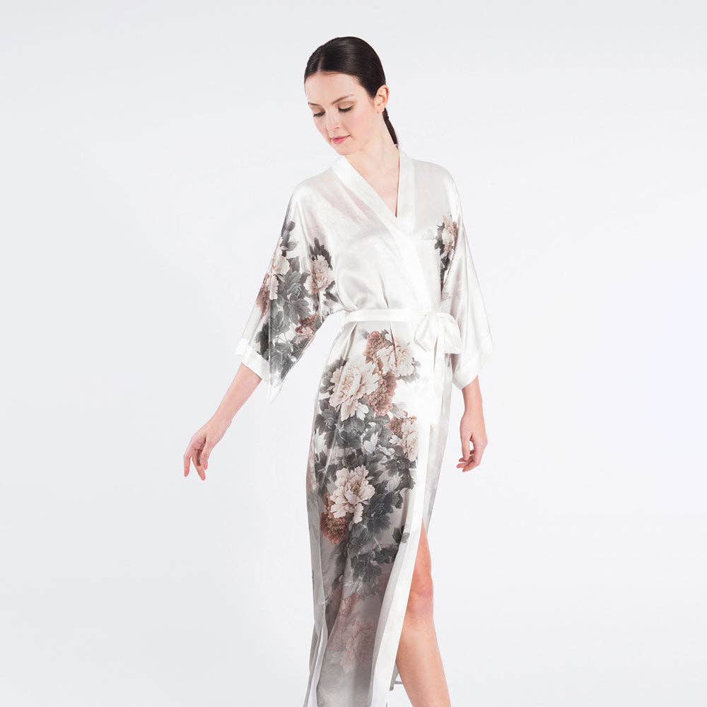 Watercolor Dreams Floral print Silk Chiffon Kimono Robe –